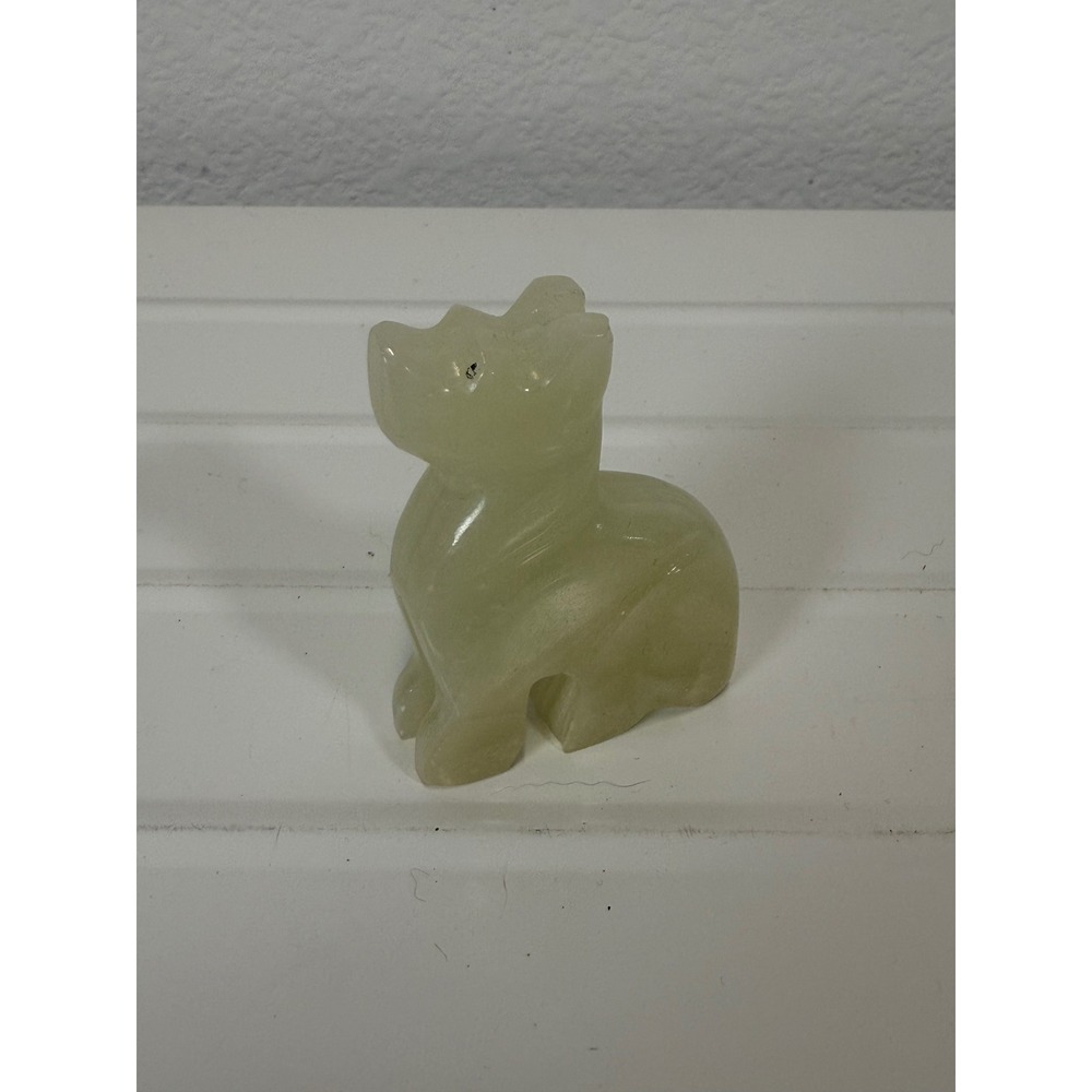 Vintage Hand Carved Green Stone Dog Figurine Miniature Onyx Sculpture 2 Inch